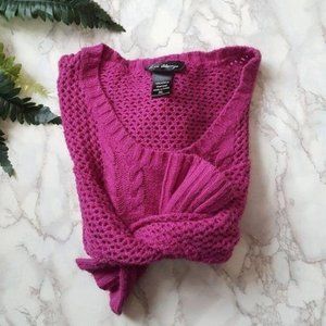 Love Always Crochet Knit Sweater Size XL Magenta